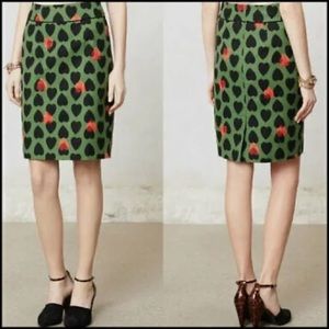 Anthropologie Maeve Heart Pencil Skirt Green Size 0